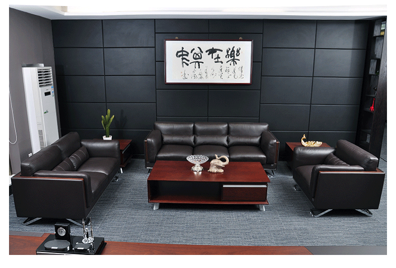 真皮辦公室沙發(fā)茶幾組合 商務(wù)三人位接待沙發(fā) 辦公沙發(fā)